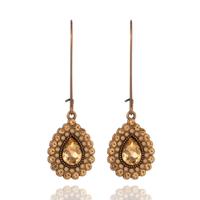 Deja Jewels Etnische Goudkleurige Oorbellen met Bruin/Champagnekleurige Hanger - thumbnail