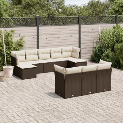 11-delige Loungeset met kussens poly rattan bruin - thumbnail