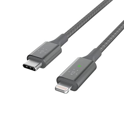 Belkin Smart LED-oplaadkabel, USB-C naar Lightning, 1,2 m (weergave van de laadstatus) Geschikt voor het snel landen van de nieuwste iPhones - grijs, CAA006bt,Wit