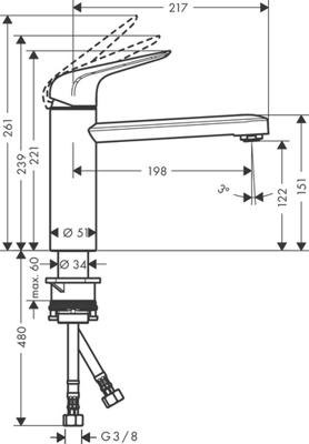 Hansgrohe Focus M42 ééngreeps keukenmengkraan 120 met CoolStart en EcoClick, chroom - thumbnail