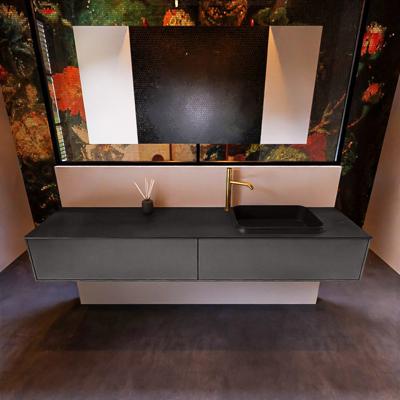 Badkamermeubelset Mondiaz Erin 200 cm met 2 Lades met RIDGE Wastafel Rechts Urban met 1 kraangat Greeploos Mat Dark Grey