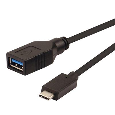 ROLINE USB 3.2 Gen 1 Type C kabel, C-A, M/F, OTG, zwart, zwart, 0,15 m