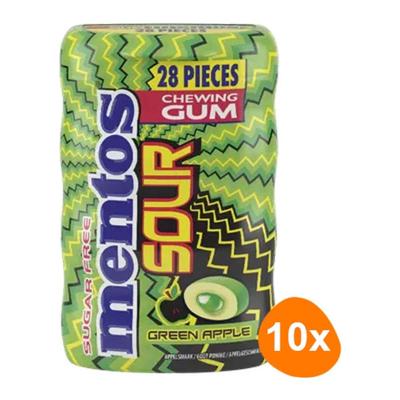 Mentos - Sour Gum Green Apple Suikervrij - 10x 28 stuks