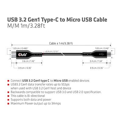 CLUB3D CAC-1526 USB-kabel 1 m USB 3.2 Gen 1 (3.1 Gen 1) USB C Micro-USB B Zwart - thumbnail