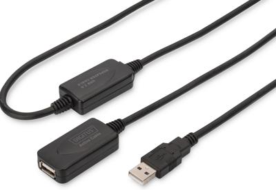 DIGITUS Actieve USB 2.0 verlengkabel - Repeater kabel - USB A male naar USB A female - 20 m - 480 Mbit/s - Plug & Play - Voeding via USB - Zwart