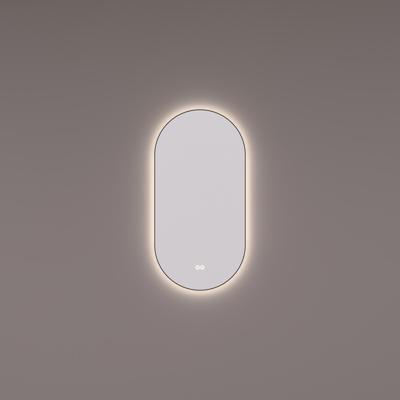 Spiegel Hipp Design SPV 13900 BL Ovaal Met Verlichting Incl. Spiegelverwarming Mat Zwart Frame (Alle Maten)
