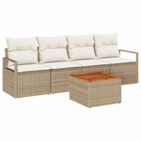Tuinbankenset met opslag 5 pcs Beige en Crème poly rattan - thumbnail