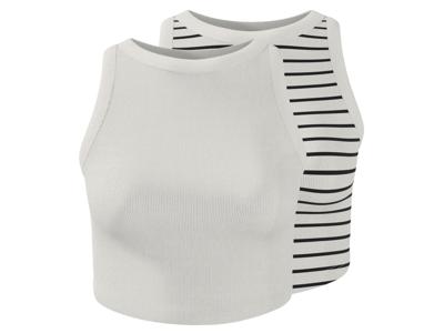 esmara Set van 2 dames cropped tops (Wit/zwart, S (36/38))