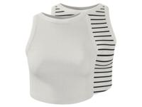 esmara Set van 2 dames cropped tops (Wit/zwart, S (36/38)) - thumbnail