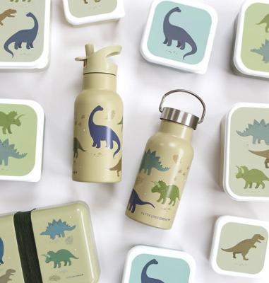 Roestvrijstalen fles voor jongens DINOS A Little Lovely Company, 350 ml kaki