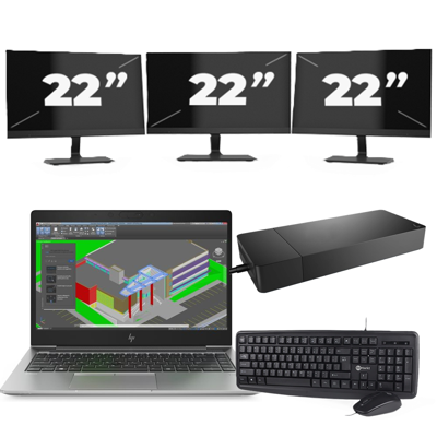 HP ZBook 14u G5 - Intel Core i7-8e Generatie - 14 inch - 16GB RAM - 256GB SSD - Windows 11 + 3x 22 inch Monitor