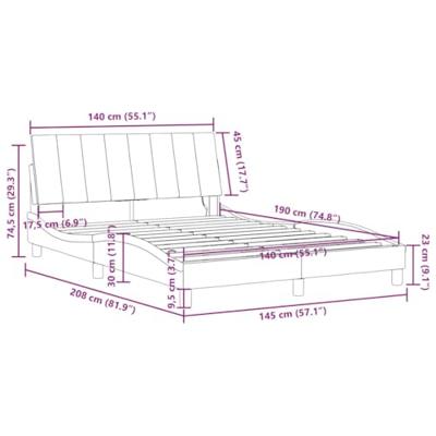 Bedframe met LED zonder matras "Hanko" fluweel lichtgrijs 140x190 cm