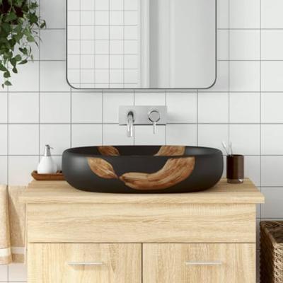 VidaXL Opzetwasbak ovaal 59x40x14 cm keramiek zwart
