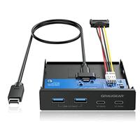 GRAUGEAR GMP02, G-MP02, 4 aansluitingen, 10 Gbit/s frontpaneel, 2 x USB-C + 2 x USB-A USB 3.2 Gen2 HUB, frontpaneel voor 3,5 inch schacht, USB 3.2 Gen2 Key A 20-pins header, metaal - thumbnail