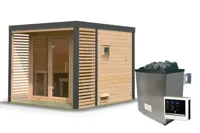 Karibu | Ares 3 Buitensauna | Onbehandeld-Antraciet | Kachel 9 kW Externe Bediening - thumbnail