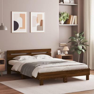 Bedframe met hoofdeinde en LED bruin eikenkleur 140x200 cm