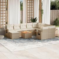 11-delige Tuinset met kussens poly rattan beige - thumbnail