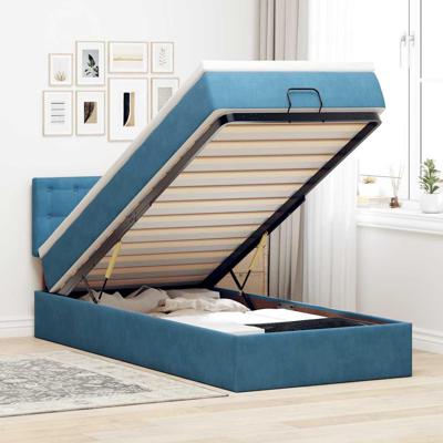 Ottoman bed met matras 90x200cm fluweel donkerblauw