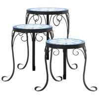 VidaXL Plantenstandaards 3 st keramiek blauw en wit - thumbnail