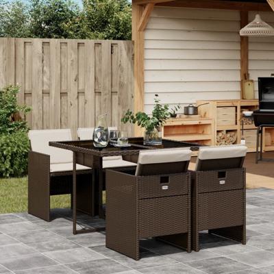 5-delige Tuinset met kussens poly rattan bruin - thumbnail