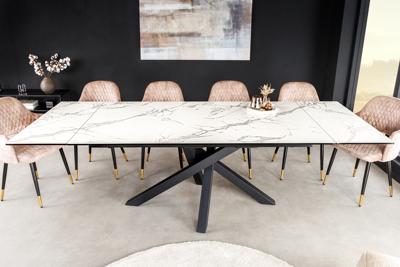 Uitschuifbare eettafel MARVELOUS 180-220-260cm wit marmer keramiek gemaakt in Italie - 43842