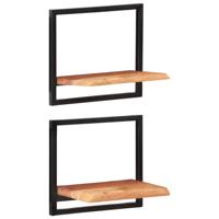 Wandschappen 2 st 40x24x35 cm massief acaciahout en staal - thumbnail