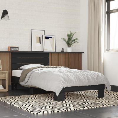 Bedframe bewerkt hout en metaal zwart 90x200 cm