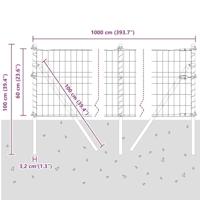VidaXL Hek met paal grijs 0,6 x 10 m staal en pvc - thumbnail