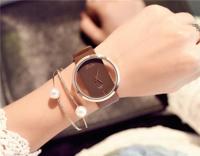 Vrouwen holle riem casual quartz horloge (koffie) - thumbnail