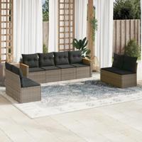 8-delige Loungeset met kussens poly rattan grijs - thumbnail