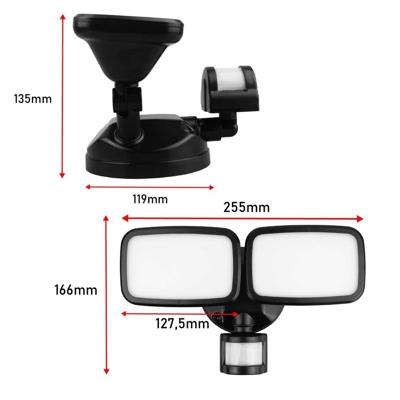 Maclean LED-wandlamp, met PIR-sensor, 20 W, 1500 lm, IP65, neutraal wit 4000 K, zwart, MCE524 B