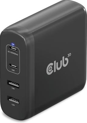 club3D CAC-1912 Laptop netvoeding 100 W 2x USB-A, 2x USB-C USB PD Zwart Binnen GaN, USB Power Delivery (USB-PD) club3D CAC-1912 Laptop netvoeding 100 W 2x USB-A, 2x USB-C USB PD Zwart Binnen GaN, USB Power Delivery (USB-PD)