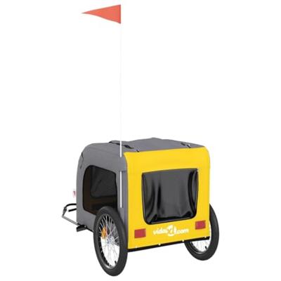 Hondenfietstrailer oxfordstof en ijzer geel en grijs - thumbnail