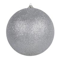Othmar Decorations Grote decoratie kerstbal - zilver glitters - 25 cm - kunststof - Kerstbal - thumbnail
