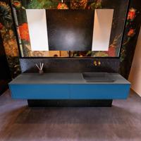 Badkamermeubelset Mondiaz Erin 200 cm met 2 Lades met RIDGE Wastafel Rechts Dark grey Zonder Kraangaten Greeploos Mat Jeans - thumbnail