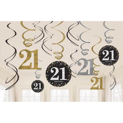 21 Jaar Hangdecoratie Swirls Goud/Zilver