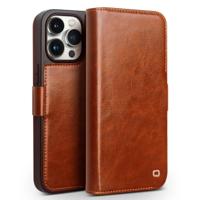 Qialino - iPhone 15 Pro - Leren bookcase hoes - Cognac - thumbnail