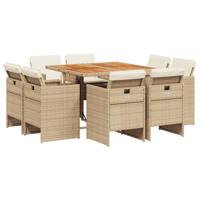 9-delige Tuinset met kussens poly rattan beige - thumbnail