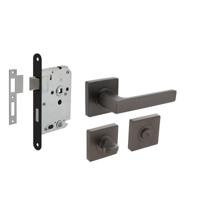 Intersteel Deurbeslag set Toiletslot 63/8mm zwart met Deurkruk Hera en WC-sluiting Antraciet grijs - thumbnail