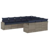 10-delige Loungeset met kussens poly rattan grijs - thumbnail