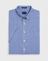 GANT Overhemd Blauw Geruit Korte Mouw Button Down Regular Fit - thumbnail