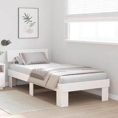 Bedframe met hoofdeinde Wit 100 x 200 cm Massief grenenhout Bedframe met hoofdeinde Wit 100 x 200 cm Massief grenenhout