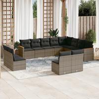 12-delige Loungeset met kussens poly rattan grijs - thumbnail