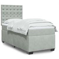 Boxspring met matras fluweel lichtgrijs 90x190 cm - thumbnail