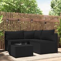 4-delige Loungeset met kussens poly rattan zwart - thumbnail