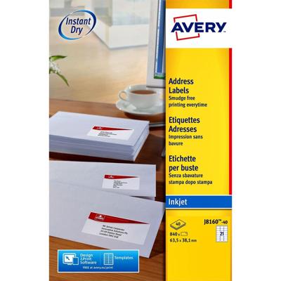 Etiket avery j8160-25 63.5x38.1mm wit 525st Etiket avery j8160-25 63.5x38.1mm wit 525st