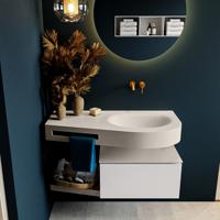 MONDIAZ RIVA 100cm badmeubel onderkast / planchet kleur Talc met 1 lade. Wastafel DULCET rechts 0 kraangaten kleur Linen. - thumbnail