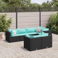 7-delige Loungeset met kussens poly rattan zwart - thumbnail