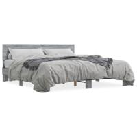 Bedframe bewerkt hout metaal grijs sonoma eiken 200x200 cm - thumbnail