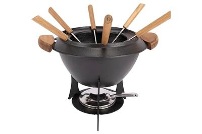 Fondueset Gietijzer/Zwart/Hout
